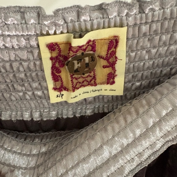 Vintage free people silver lace and velvet banded aline skirt boho smocked waist - Picture 3 of 3